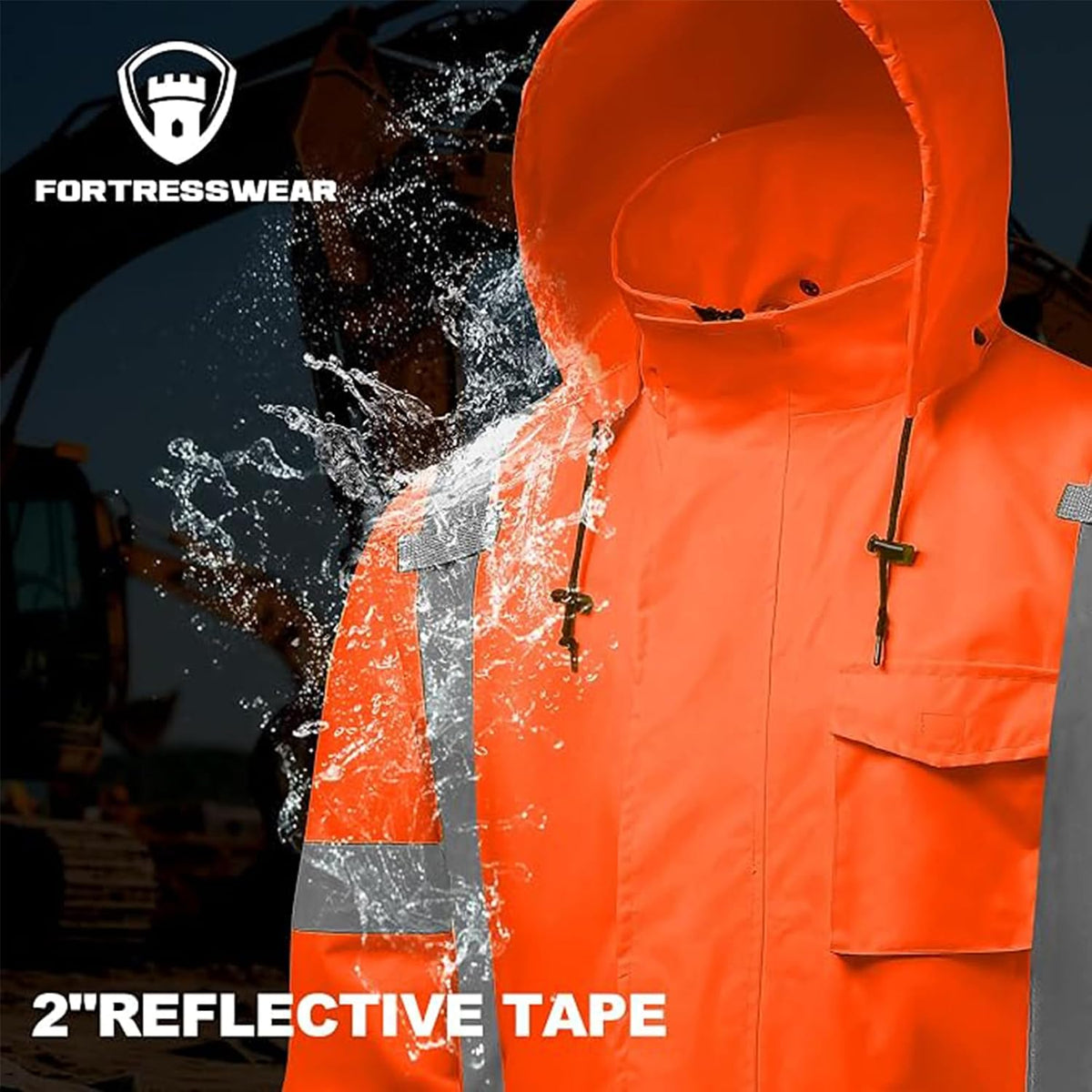 Hi Vis Rain Jackets for Men Reflective Waterproof High Visibility Class 3 Safety Rain Coat with Black Bottom