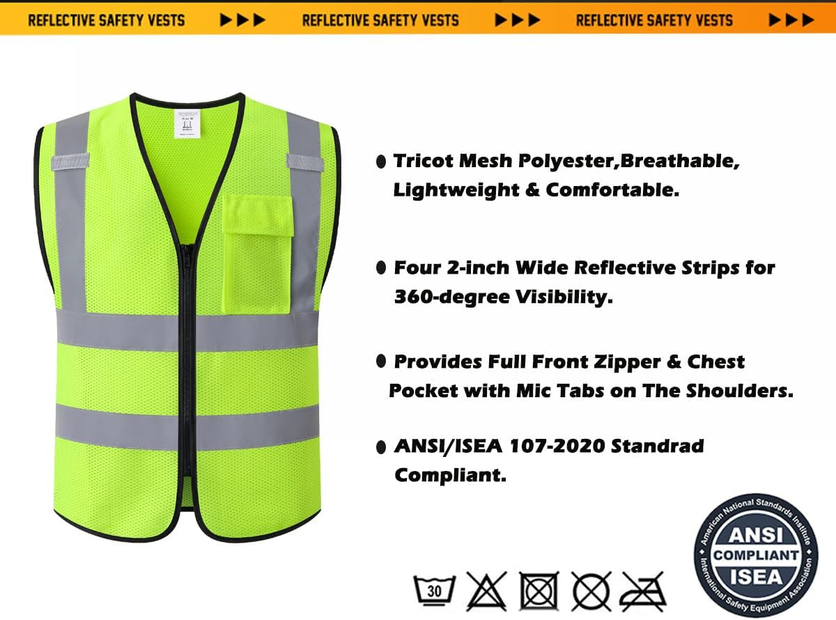 Hi Vis Reflective Safety Vest for Men Women,Kz179,Yellow,S