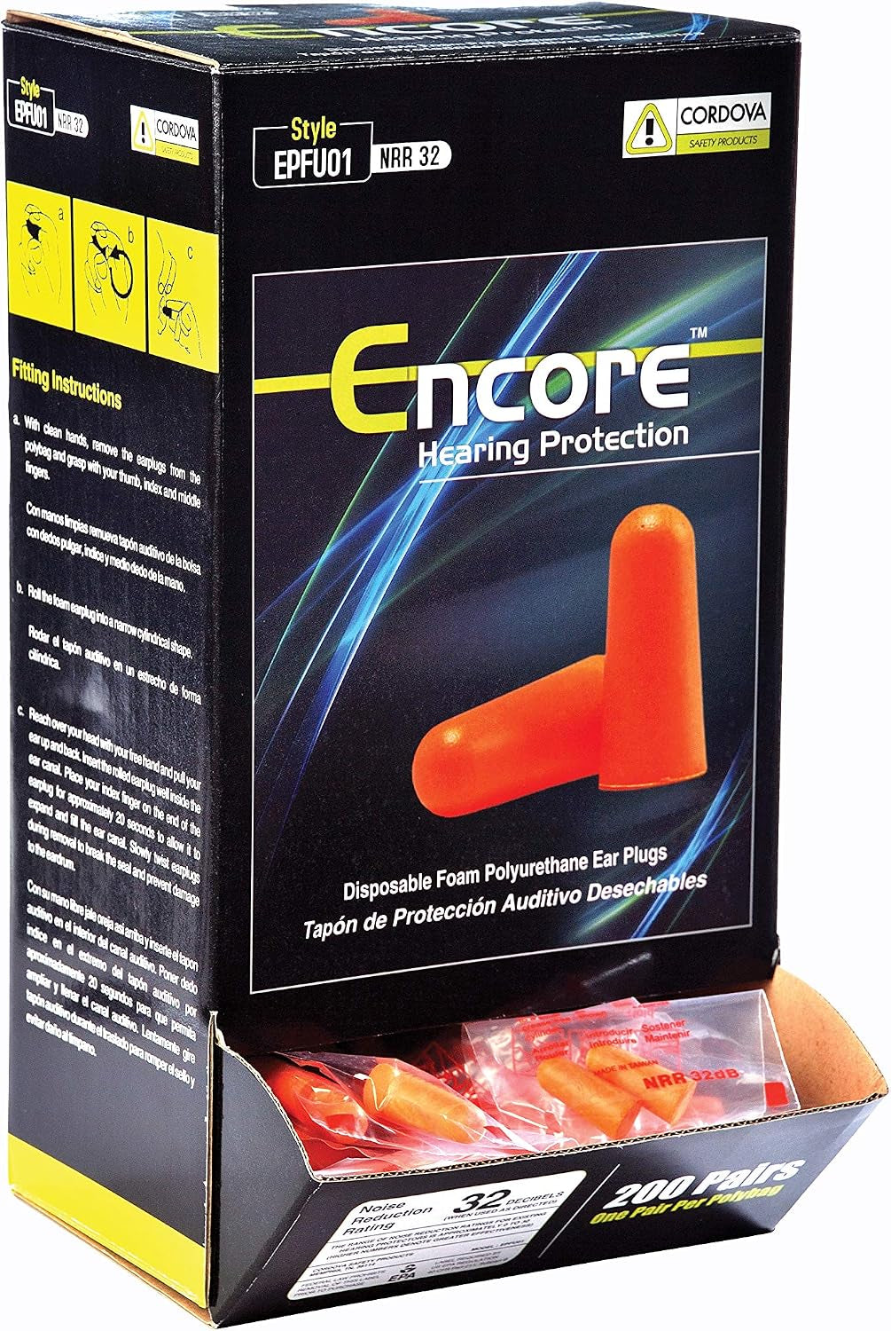 EPFU01 Encore Orange Foam Pu Ear Plugs, Uncorded, Nrr 33 Db, 200-Pack