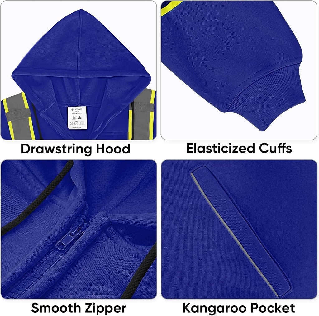Hi Vis Safety Hoodie, ANSI Class 3 Reflective Fleece Sweatshirt