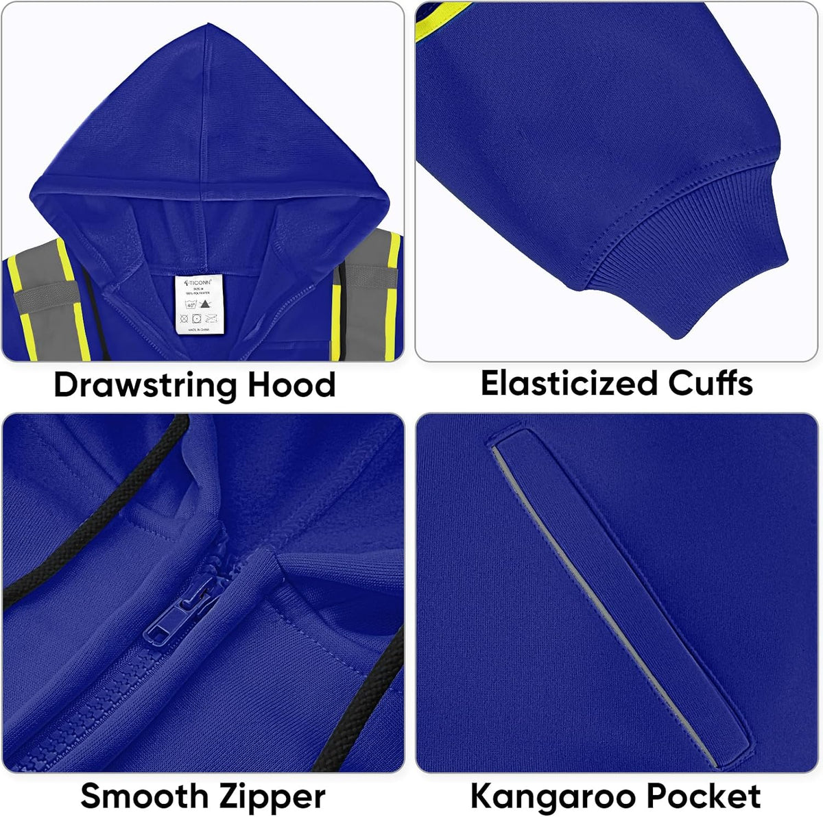 Hi Vis Safety Hoodie, ANSI Class 3 Reflective Fleece Sweatshirt