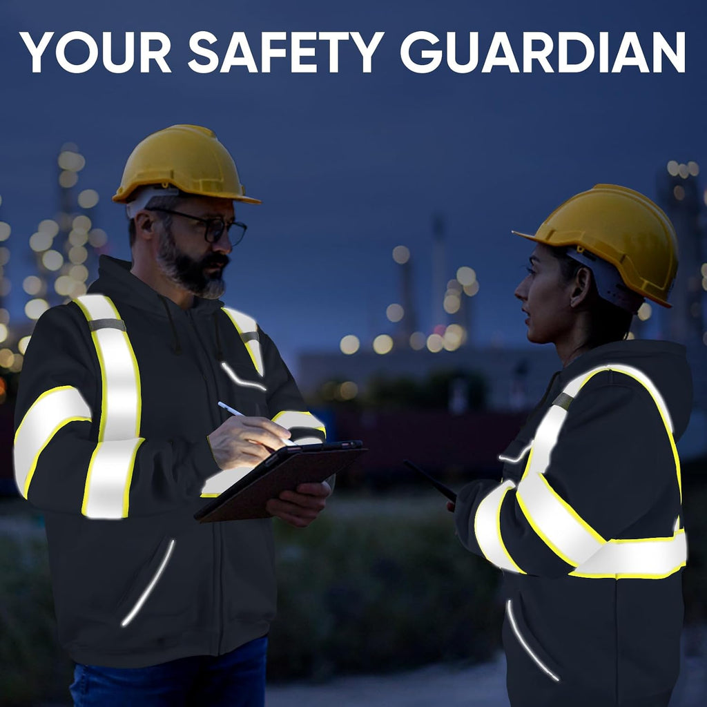 Hi Vis Safety Hoodie, ANSI Class 3 Reflective Fleece Sweatshirt