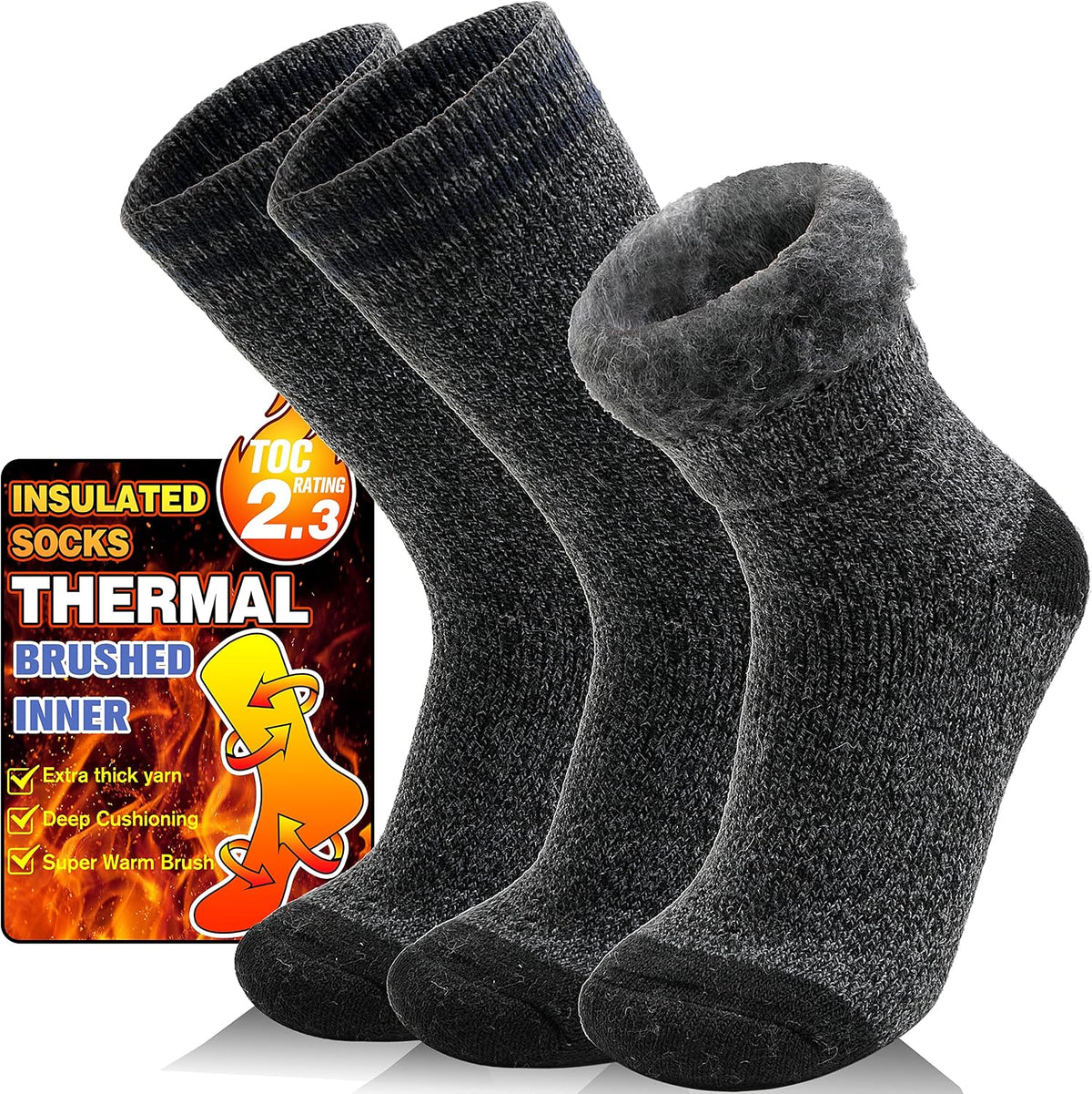 3 Pairs Winter Thermal Socks for Men & Women Warm Winter Ski Thick Boot Insulated Socks for Cold Weather