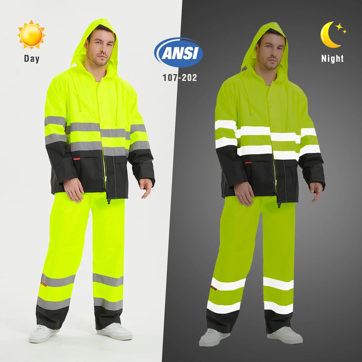 Stay Dry and Visible with Our Hi-Vis Waterproof Rain Jacket and Pants - Perfect for Work, Fishing, and Farming!