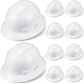 10 Pack Adjustable Full Brim Hard Hats - Durable HDPE Safety Helmets for Men and Women