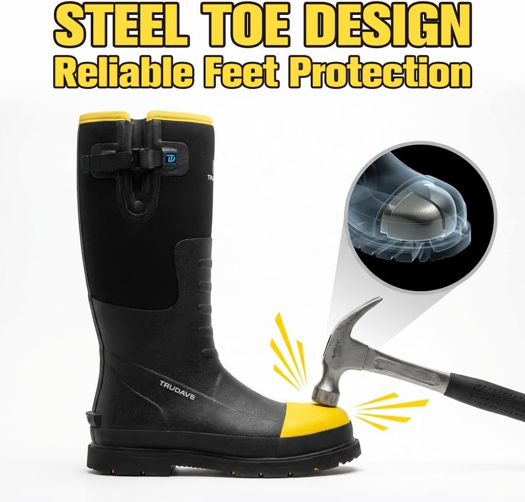 Ultimate Steel Toe Rubber Boots for Men - Waterproof, Anti-Slip, and Durable for Work, Hunting, and Farming - Available in Sizes 6-14