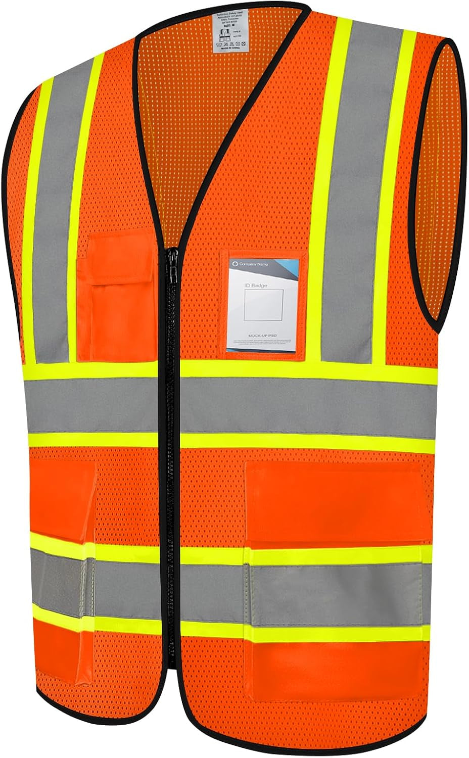 Safety Vest for Men 5 Pockets Mesh High Visibilitv Vest, Orange XL
