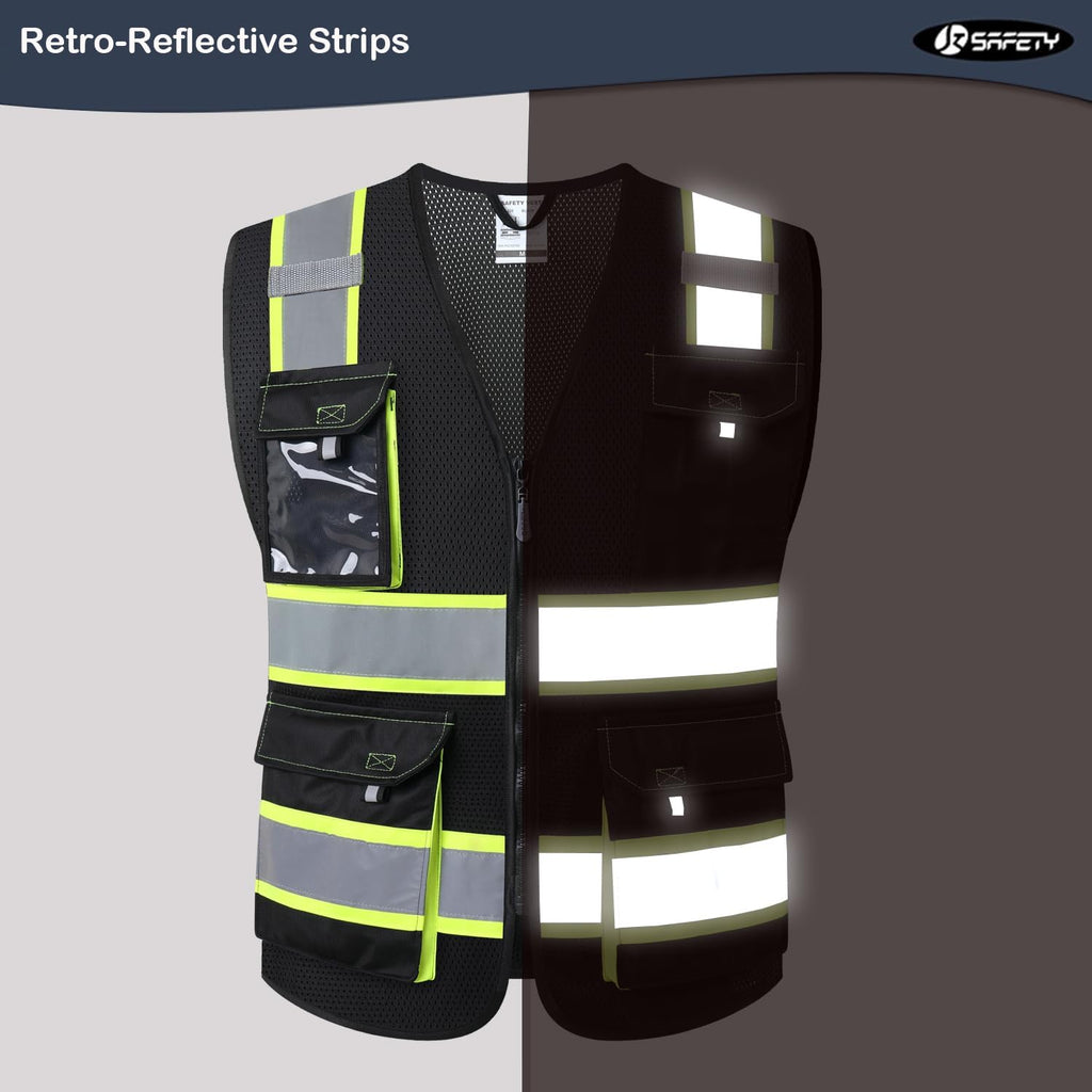 Safety Vest for Men Women Hi Vis Reflective Vest JK220 Black 5XL