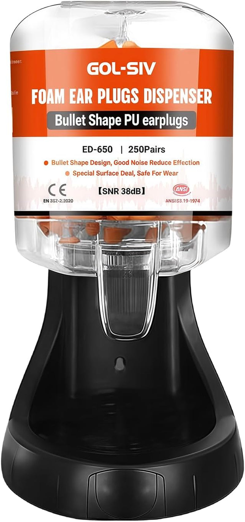 Earplug Dispenser, 500 Pcs, NRR 33Db, Wall Mount, Orange