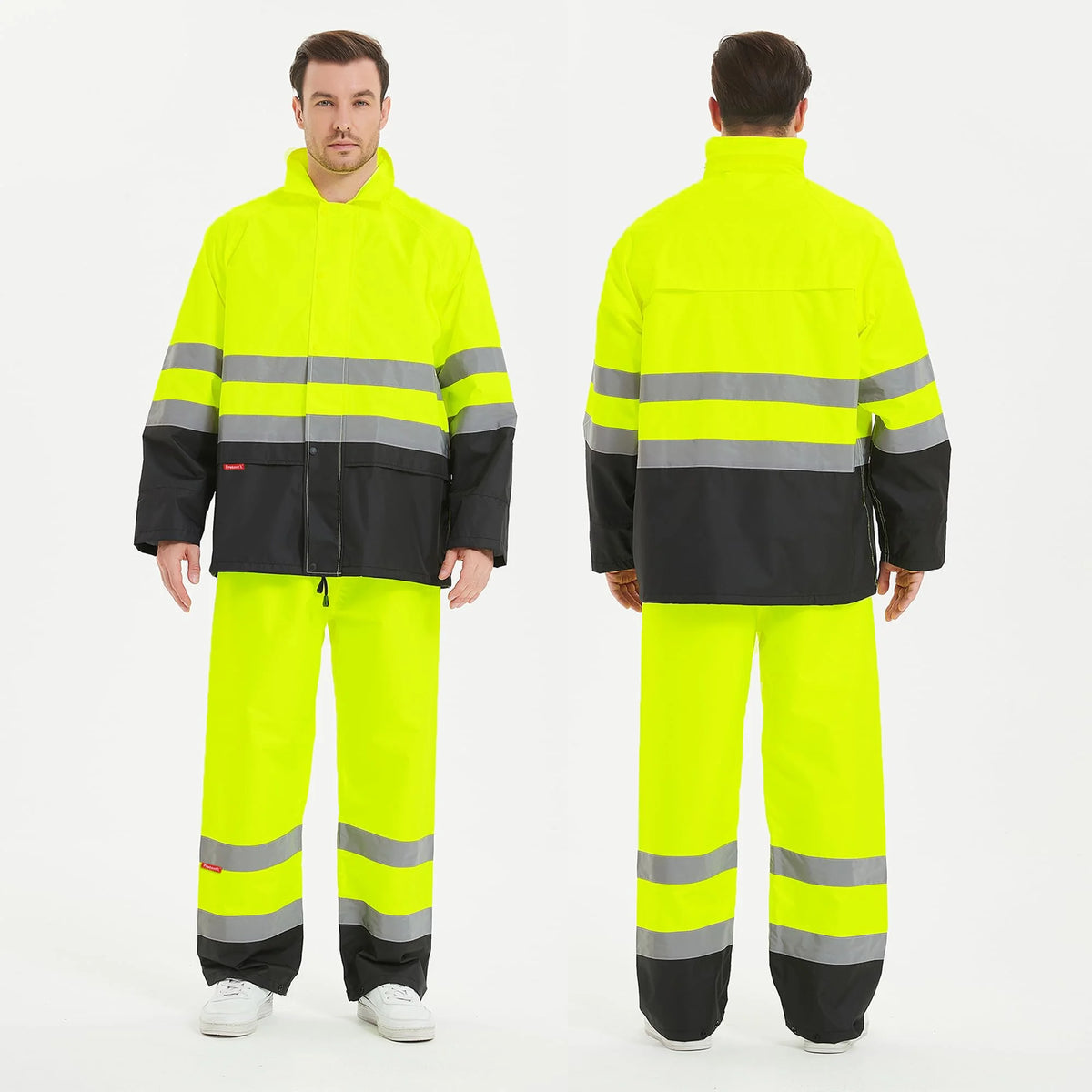 Stay Dry and Visible: Hi-Vis Waterproof Rain Jacket and Pants for Ultimate Safety and Comfort in Any Weather