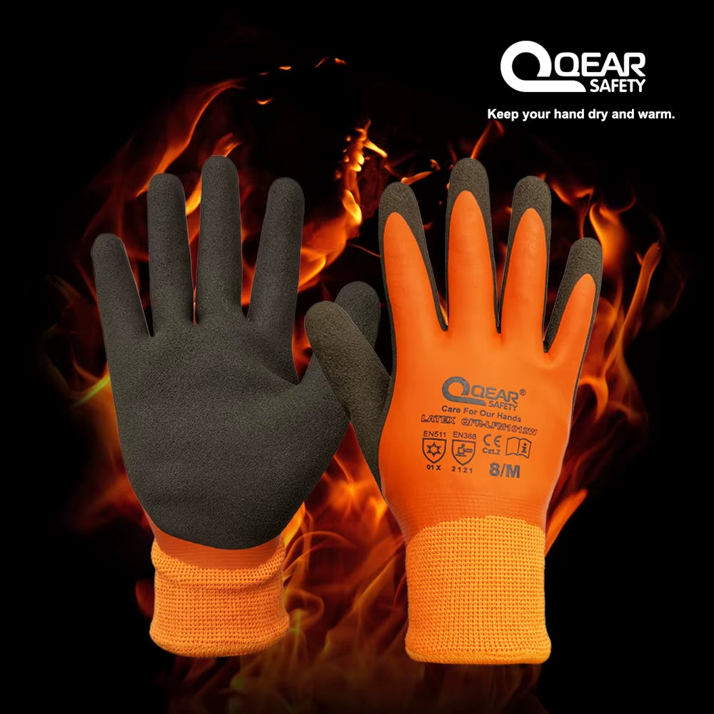 Thermal Work Safety Gloves, Fully Warm Fleece Lining Inside, Water- Proof Rubber Latex Coated,Anti-Slip Palm, Winter Use