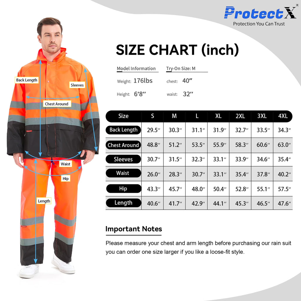 Stay Visible and Dry: Hi-Vis Waterproof Rain Jacket and Pants Set for Men and Women - Perfect for Work, Fishing, and Outdoor Adventures in Bright Orange